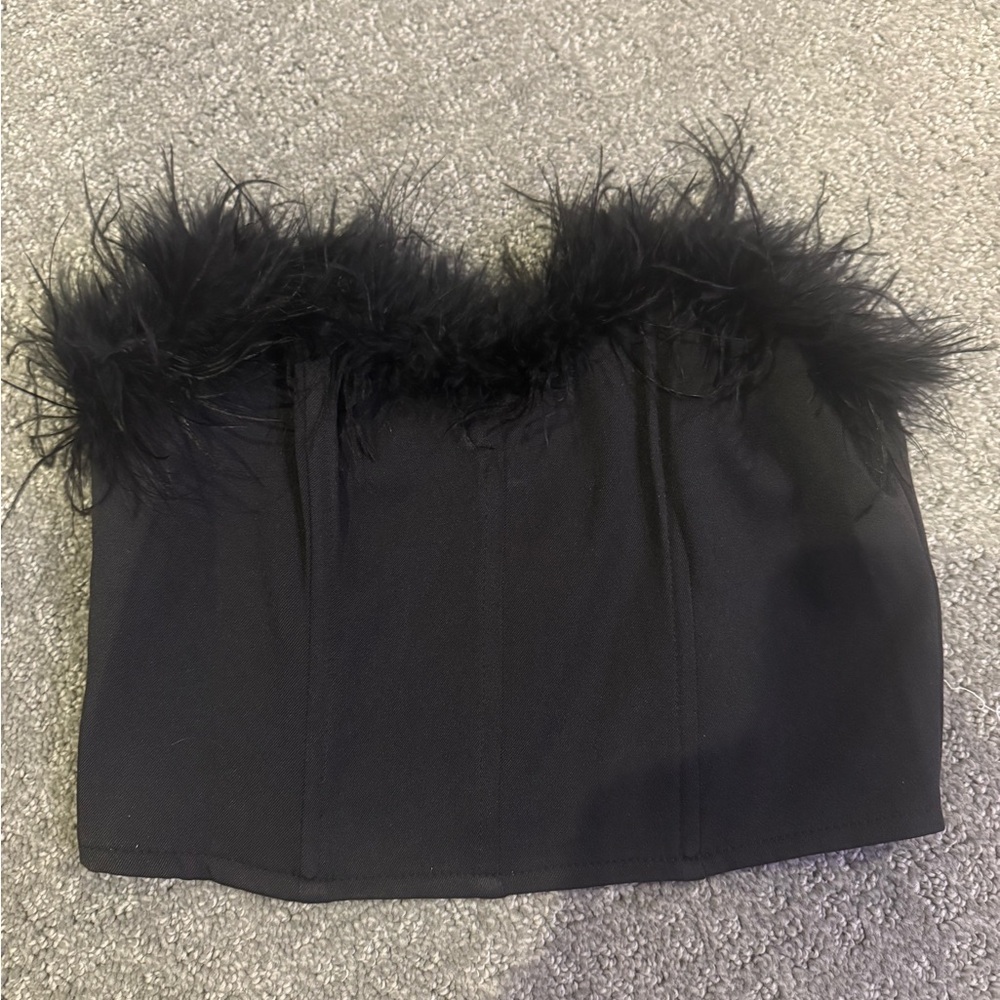 Altar'd State Black Tube Top with Feather Detail